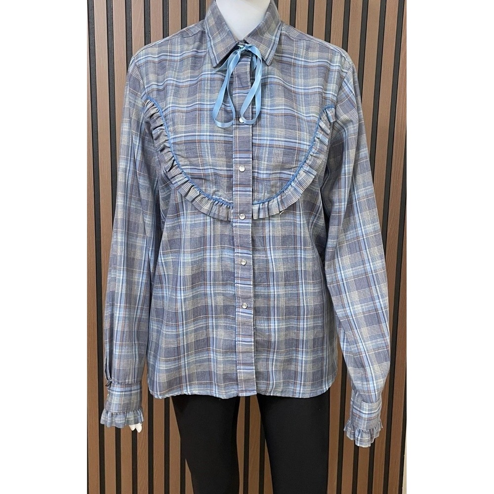 Rockmount Ranch Wear Women's 40 Blue Button-Up Cotton Western Shirt Plaid Preppy
